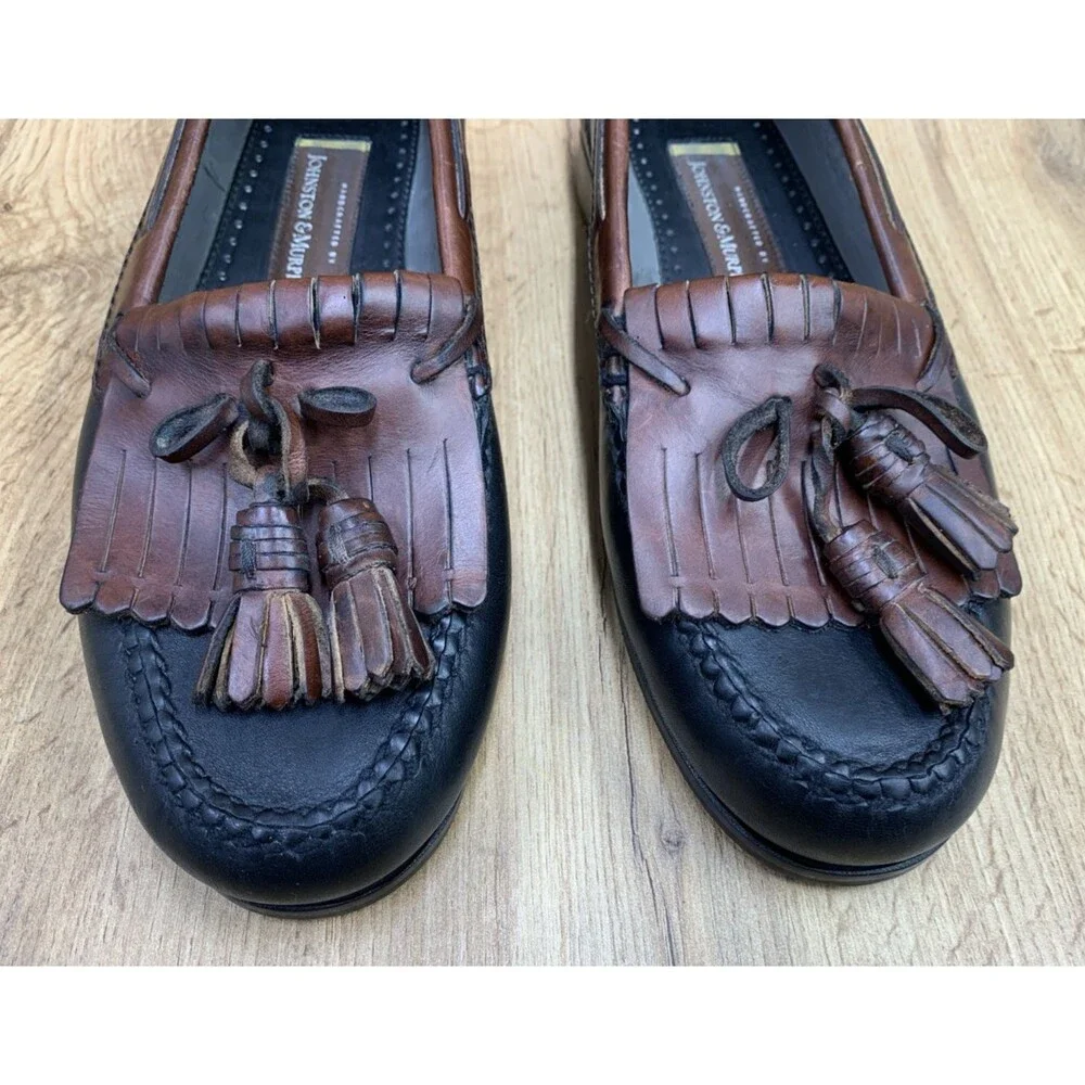 Johnston & Murphy Men’s Boat Deck Kiltie Tassel Loafers Black Brown Leather 10 M